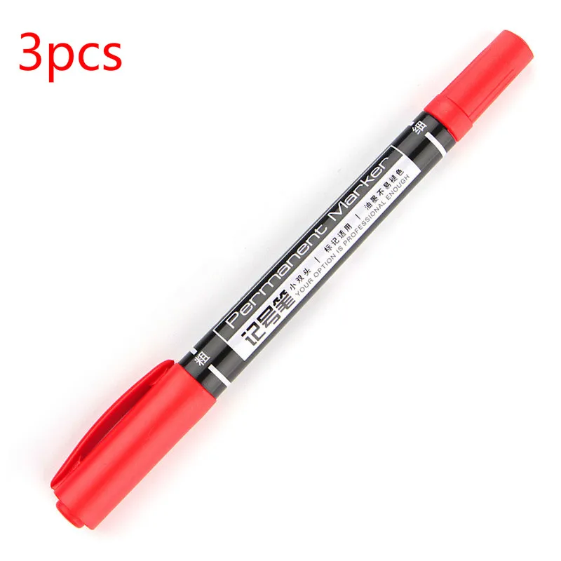 3pcs/pack Twin Tip Permanent Markers Fine Point Black Blue Red Ink 0.5mm-1mm - Цвет: 3pcs red