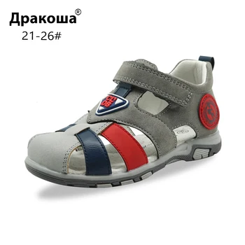 

Apakowa Toddler Boys Summer Closed Toe Flat Sandals Little Kids Boy Breathable Gladiator Hook and Loop Sandals with Arch Support