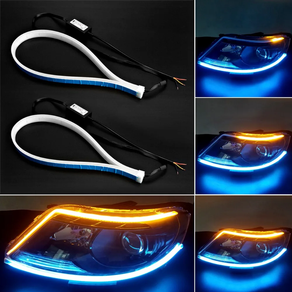 

2X 60cm DRL Flexible LED Tube Strip Daytime Running Lights Turn Signal Angel Eyes Car Styling for Golf Fous ford