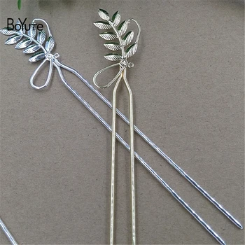 

BoYuTe 5 Pcs 120*2MM Metal Stick 47*22MM Filigree Leaf Charm Hair Stick Diy Hair Accessories