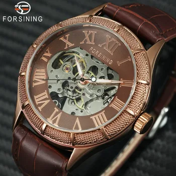 

2019 Vintage Watch Men Forsining Automatic Mechanical Watches Man Luminous Hand Skeleton Oversize Dial Leather Relogio masculino