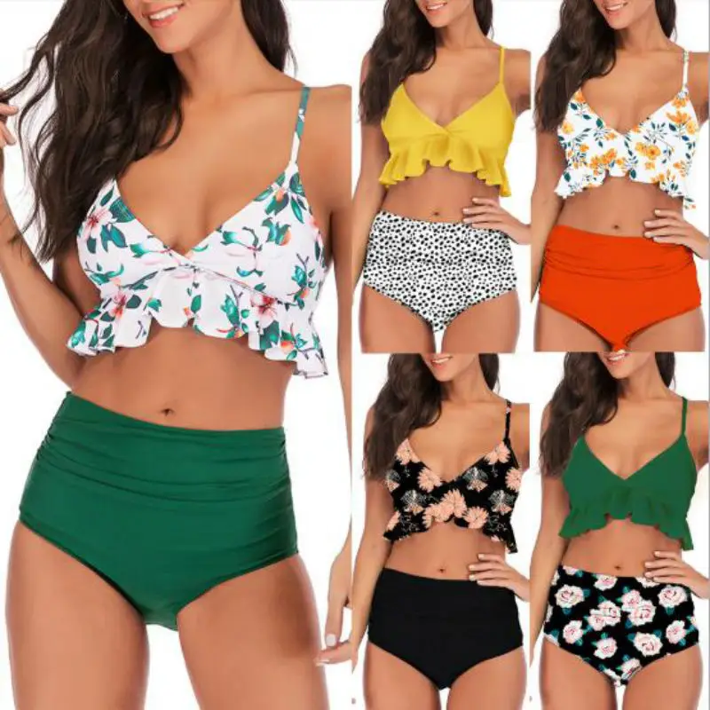

Sexy Plus Size Swimwear Women High Waist Bikinis Swimsuit Bathing Suit Push Up Bikini Set 2019 Vintage Beach Wear Biquini