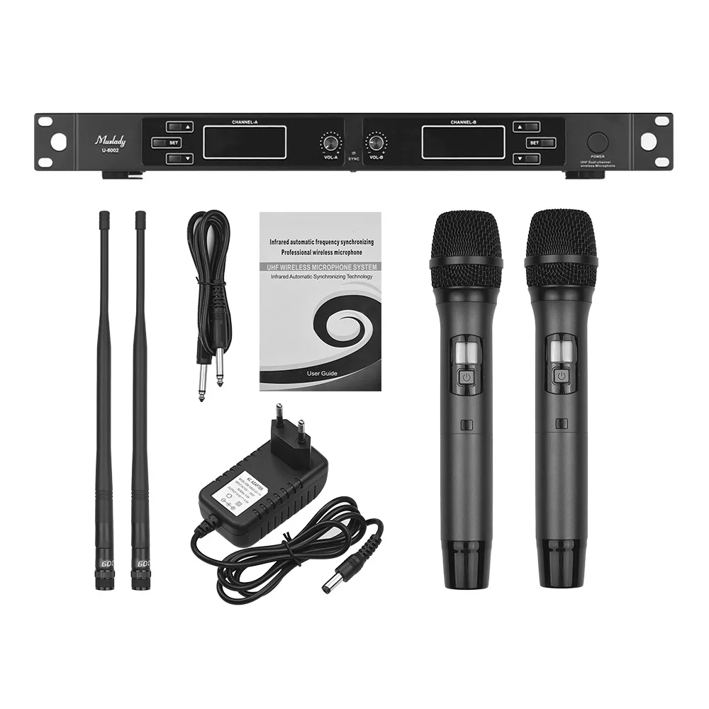 Professional Wireless Microphone System Dual Channel UHF with 2