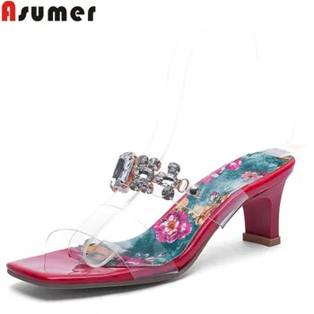 

ASUMER big size 34-43 summer sandals women crystal ladies prom shoes high heels shoes female elegant slingback women slippers