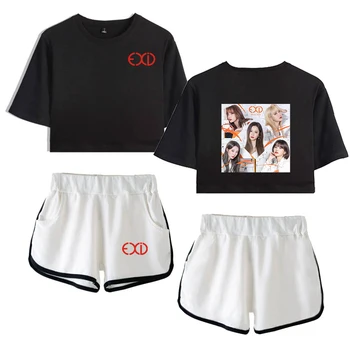 

2019 New 2D print KPOP EXID Album Full Moon Leisure Women Two Piece Set Shorts And lovely T-shirts Hot Sale Clothes