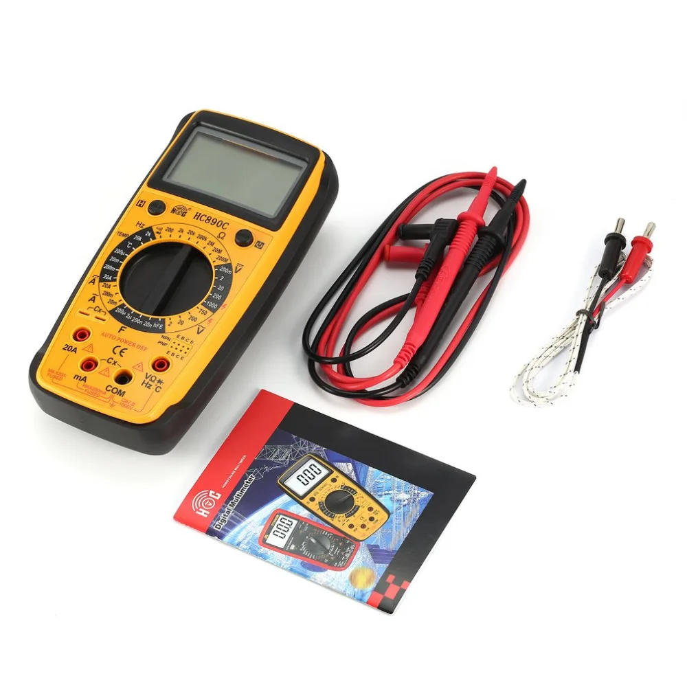 

HC890C Digital Handheld Multimeter AC/DC Volt Amp Ohm Capacitance Temperature Diode hFE Tester Continuity testing 1999 Counts