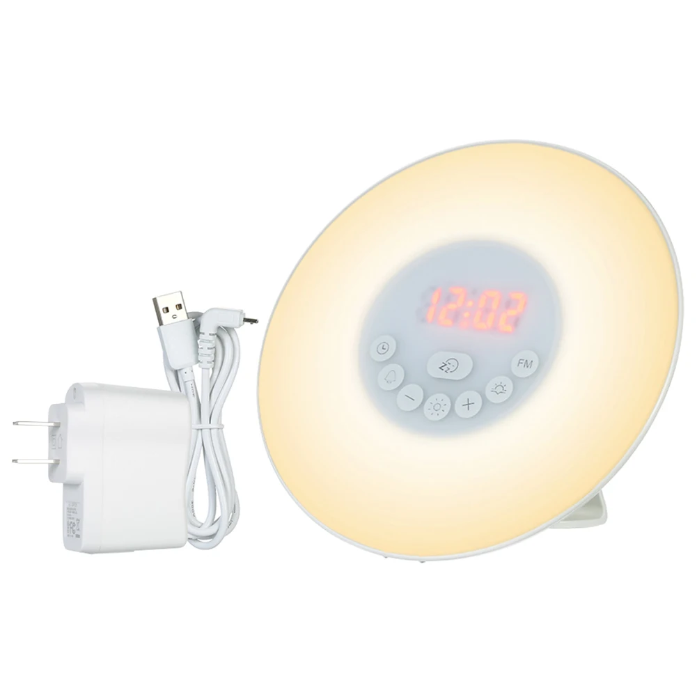 Wake Up Light Alarm Clock Sunrise/Sunset Simulation Digital Clock With Fm Radio 7 Colors Light Sounds Function Press Control