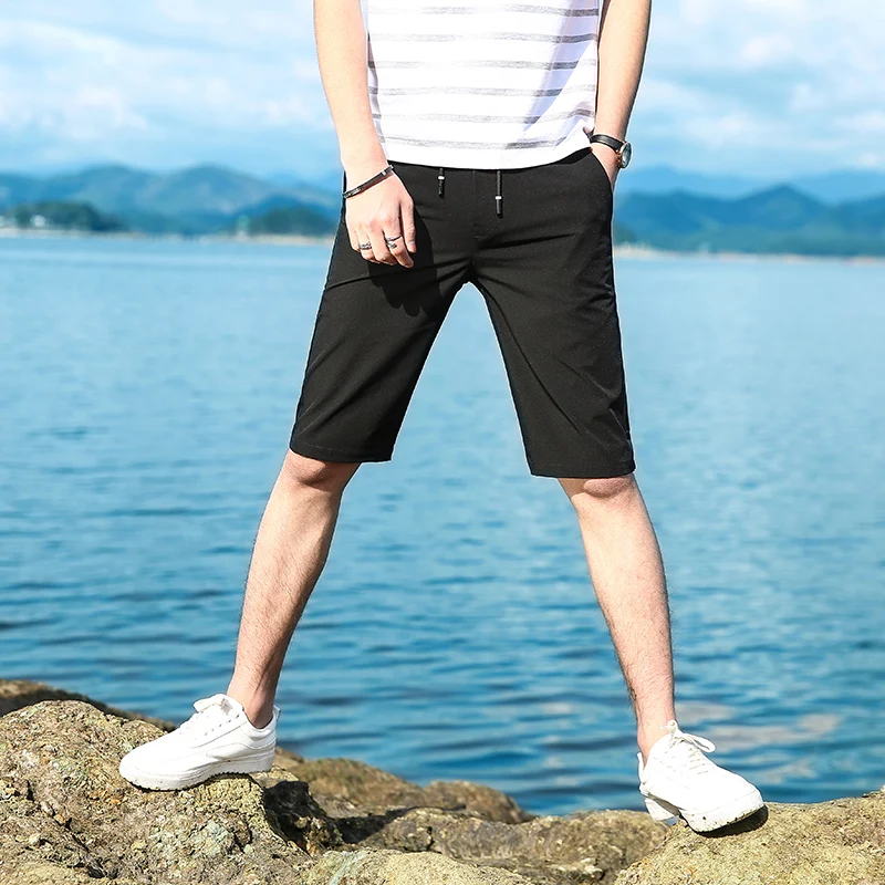 IFRICH Men's Shorts Men Casual Cotton Solid Color Fit Short Black