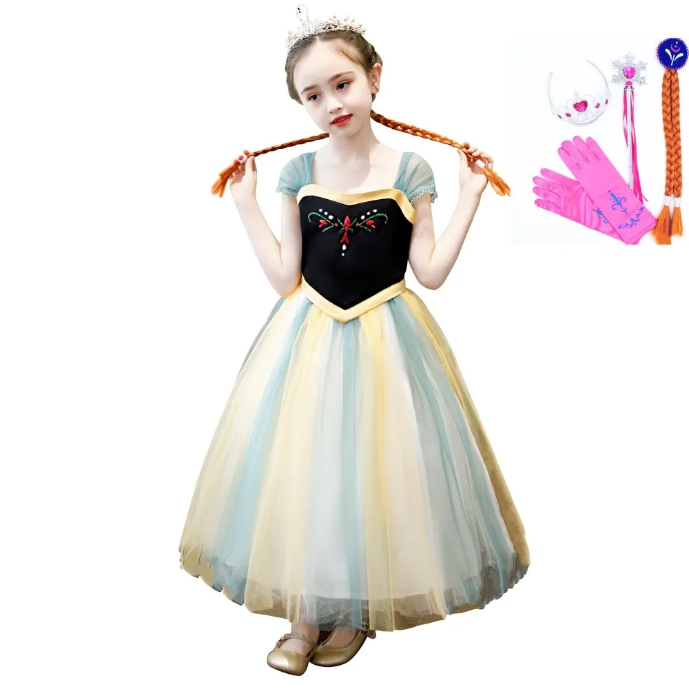 2019 Girl Anna Dress up Costume Children Summer Tulle Princess Party Cosplay Fancy for Halloween Gift | Детская одежда и обувь