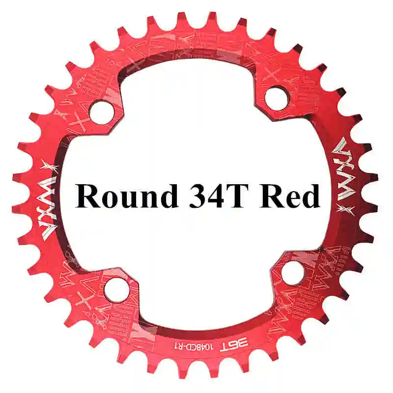 Велосипедная кривошипа VXM круглая овальная 104BCD 32 T/34 T/36 T/38 T, узкая широкая Ультралегкая велосипедная Звездочка MTB, круглая шатунная пластина - Цвет: Round 34T Red