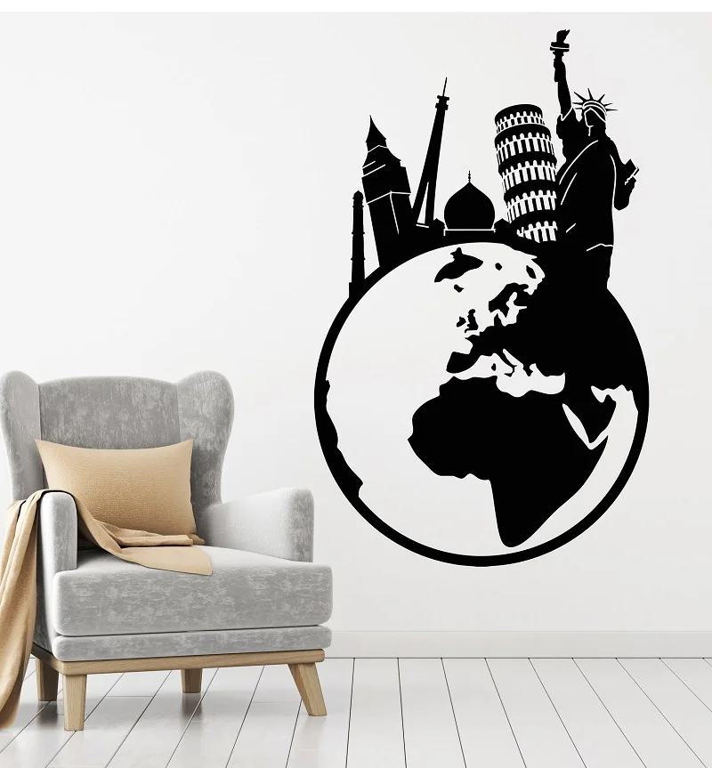 

Vinyl wall decal travel world tower free statue big ben sticker, home living room decorative wall sticker DT03