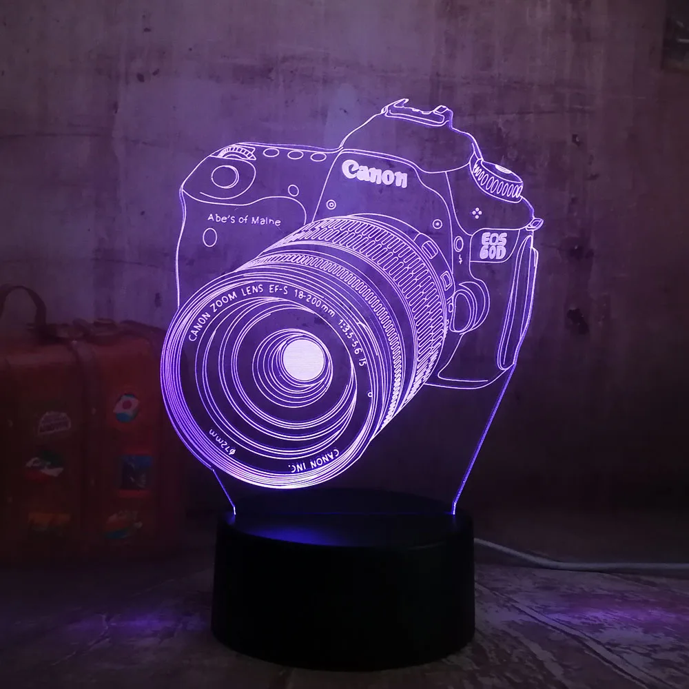 Lustre Cool 3D Camera USB LED Lamp Decoration Home Kids Sleep 7 Color Change Night Light Illusion Bedroom Table Desk Lamp Gift