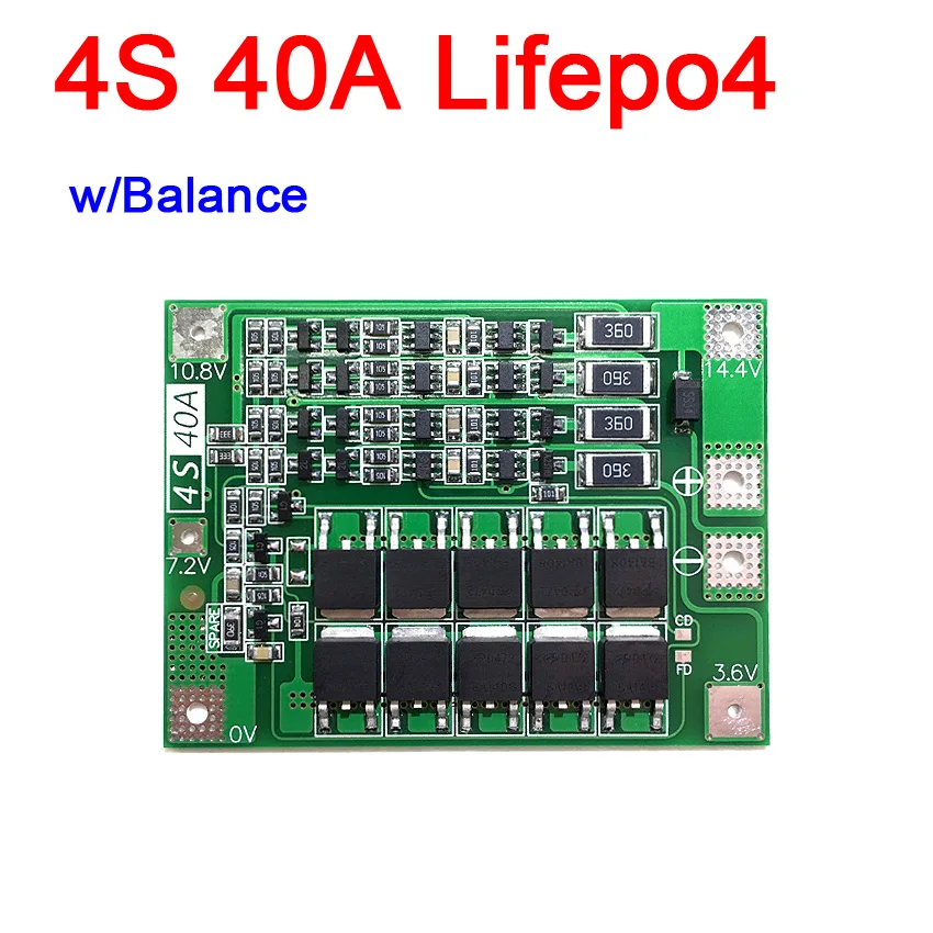 Защитная плата для литиевой батареи Lifepo4 4 ячейки 40 А с балансиром Bms 12 В f/ Start