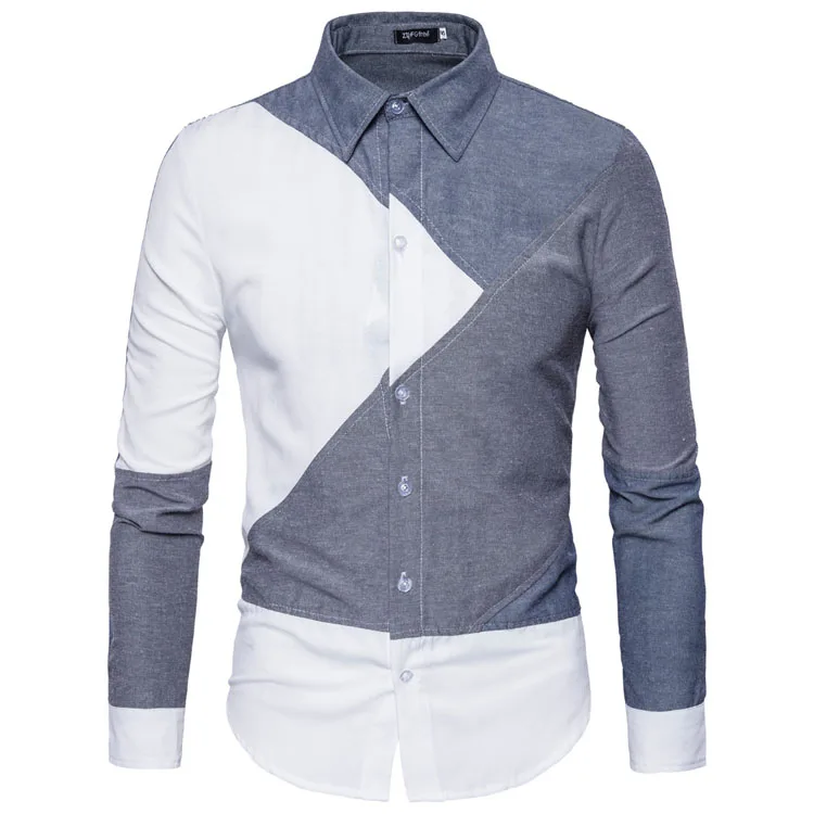 

Brand 2018 Fashion Male Shirt Long-Sleeves Tops Simple Splicing Casual Mens Dress Shirts Slim Men Shirt XXL