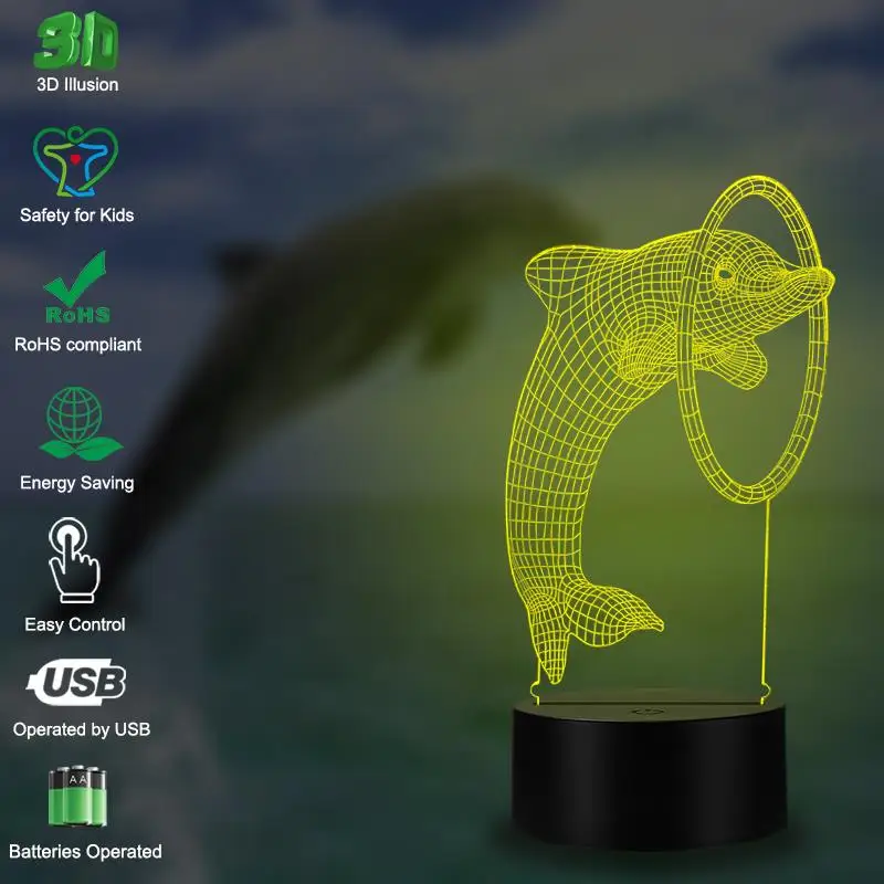 VCity Dolphin 3D Ночник светильник RGB светодиодный многоцветный Настольная лампа