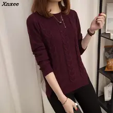 Xnxee твист свитер 43 сплит подол Женский рукав голова тонкий все-матч свободные студентов с длинным рукавом джемпер свитера