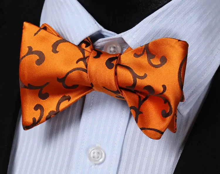  BF430D Gold Orange Floral 100%Silk Jacquard Woven Men Butterfly Self Bow Tie BowTie Pocket Square H