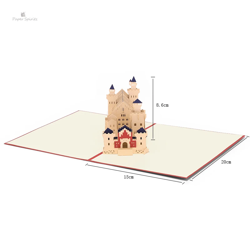  PAPER SPIRITZ laser Neuschwanstein Castle 3d paper pop up card with envelope blank invitations gree - 32891288690