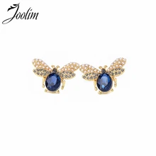 Темно-синие стеклянные гвоздики Пчелка серьгы, модные серьги оптом