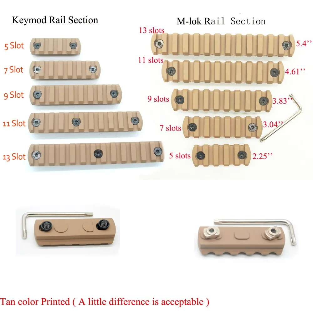 Сегменты рельсов Aplus 5/7/9/11/13 для Keymod / M lok Handguard Picatinny/Weaver Mount Adapter_Tan с цветным