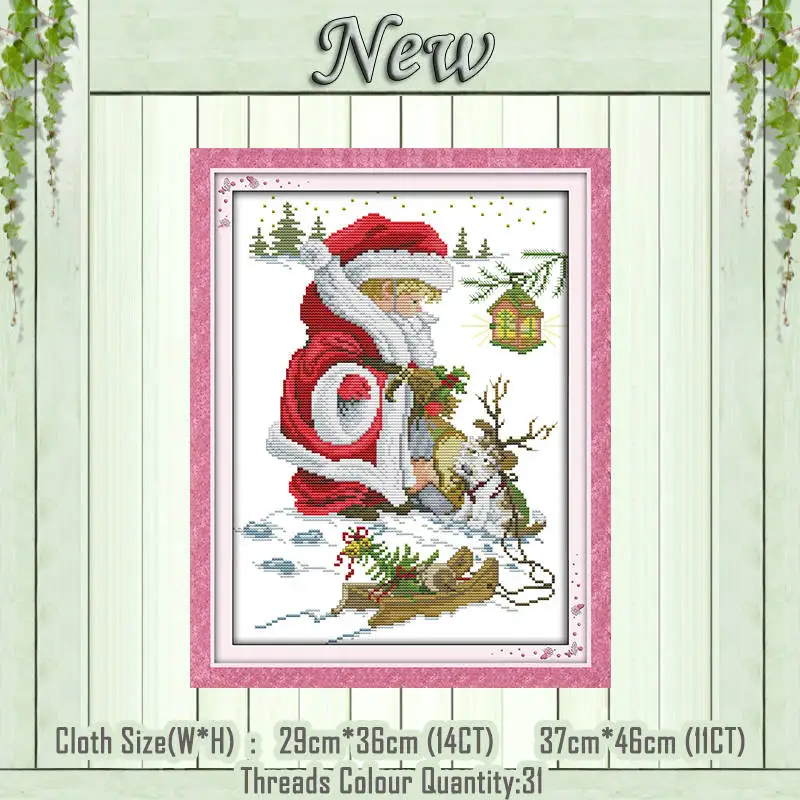 Санта Клаус С Рождеством DIY картина Счетный напечатанный на холсте DMC 11CT 14CT наборы вышивки крестиком набор для шитья - Цвет: Happy Christmas D