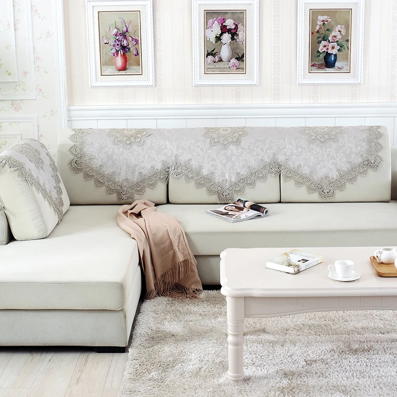Light Gray Lace Sofa Towel Four Seasons General Sofa Cover Armrest Towel Summer Home Sofa Backrest Towel