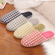 

Home Slippers Women 2018 Winter Shoes Candy Color Warm Plaid slippers Woman Indoor Cotton Shoes men slippers