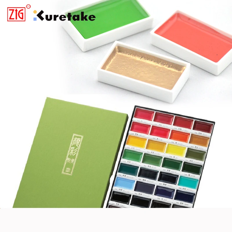 New 12-Color ZIG Kuretake Solid Watercolor Paint Set Watercolors Field  Sketch Set for Painting Supplies