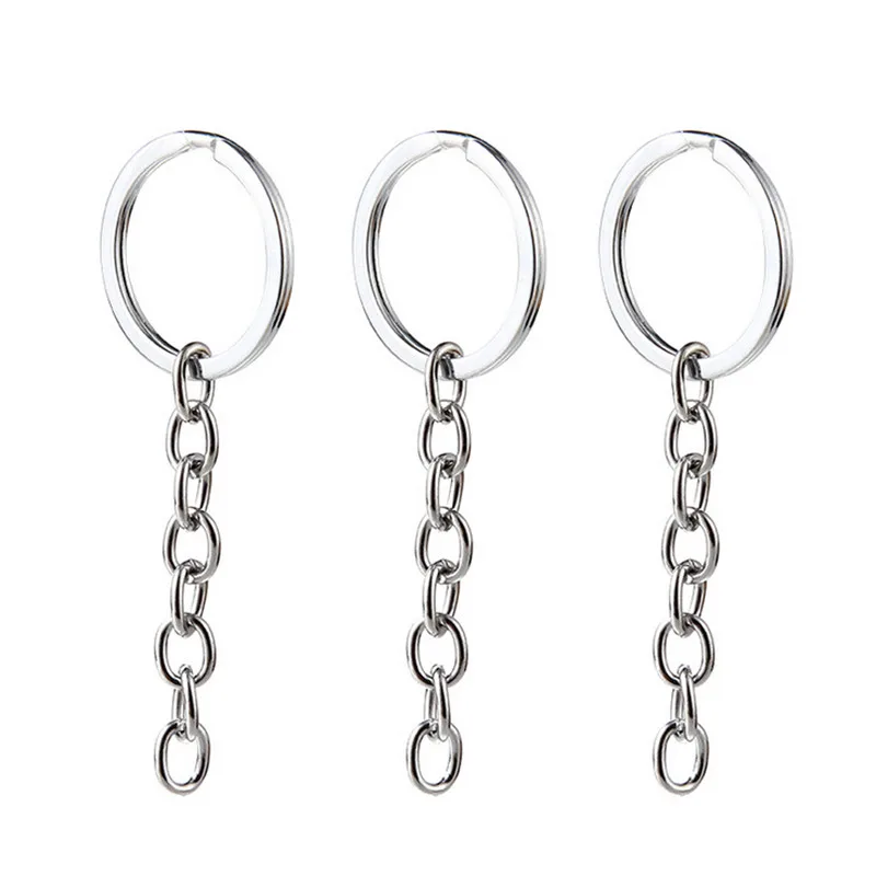 10pcs/Set 25mm Polished Keyring Keychain Split Ring Short Chain Key Rings Silver 
