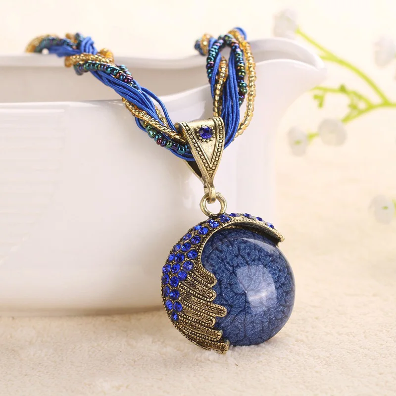 TDQUEEN Dark Blue Crystal Stone Statement Necklaces Gold Color Metal Collier Femme 2018 Natural