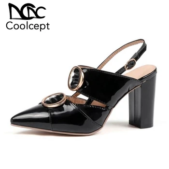 

Coolcept Plus Size 30-47 Women Sandals Solid Color Pointed Toe Thick High Heels Shoes Summer Outdoor Sexy Women Footwear