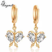 Lingmei Exuqisite Butterfly Shaped Bridal Wedding White & Multicolor Zircon Yellow Goldplated Dangle Earrings Free Shipping Gift