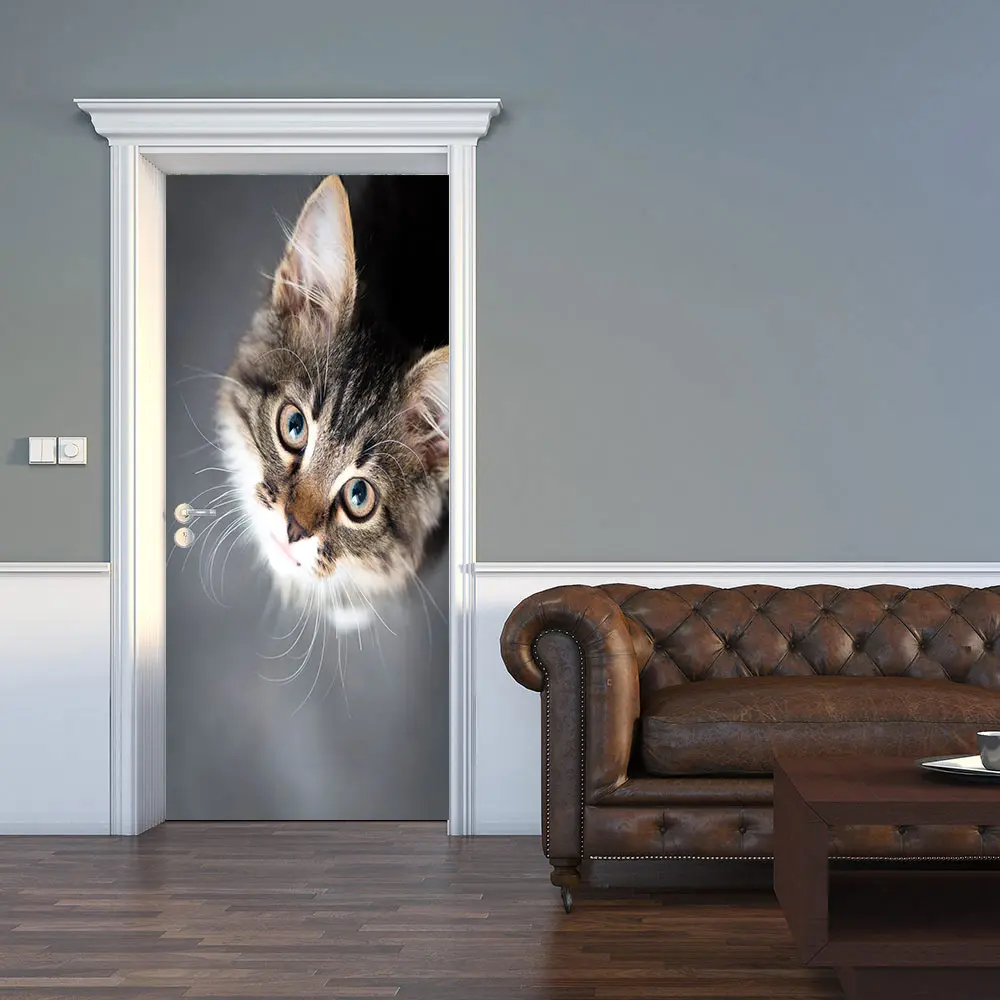 3D креативный милый Кот стикер на дверь DIY Фреска самоклеющиеся обои съемный водонепроницаемый Плакат Наклейка s домашний Декор наклейки
