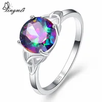 lingmei New Arrival Round Cut Multicolor Cubic Zirconia Silver Color Ring Full Sizes For Female Wedding Party Jewelry Wholesale