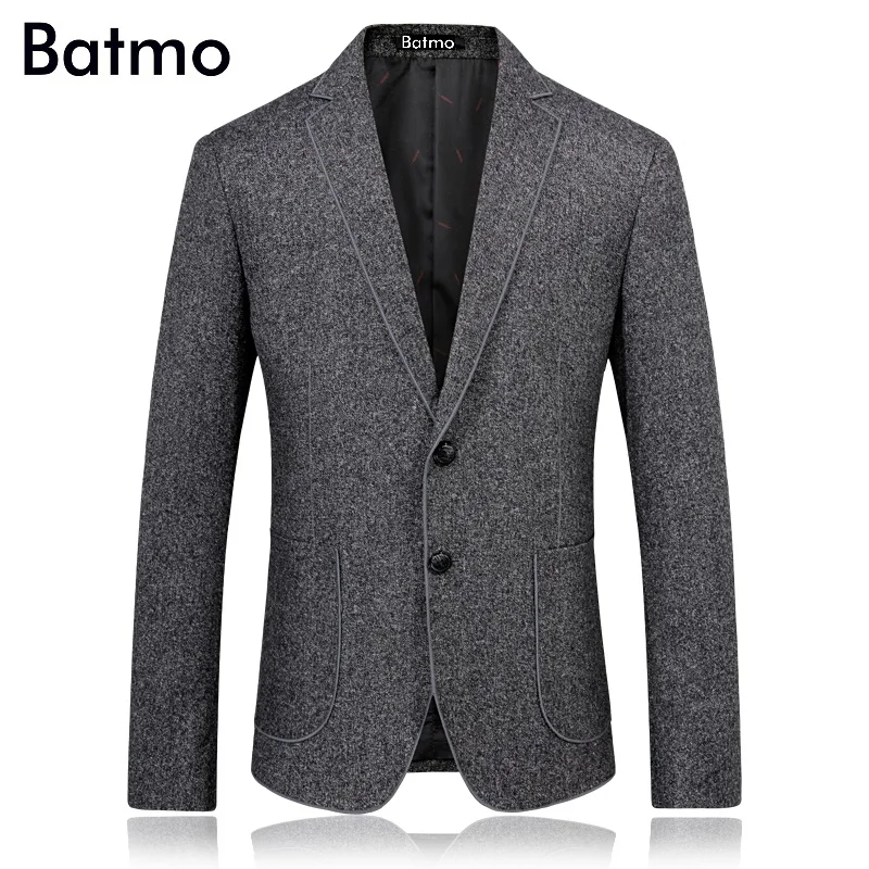 BATMO 2018 Новинка осени высокого качества Мужская костюм Бизнес повседневные шерстяные пиджаки, однобортный серый пиджак мужчины, размер M-3XL