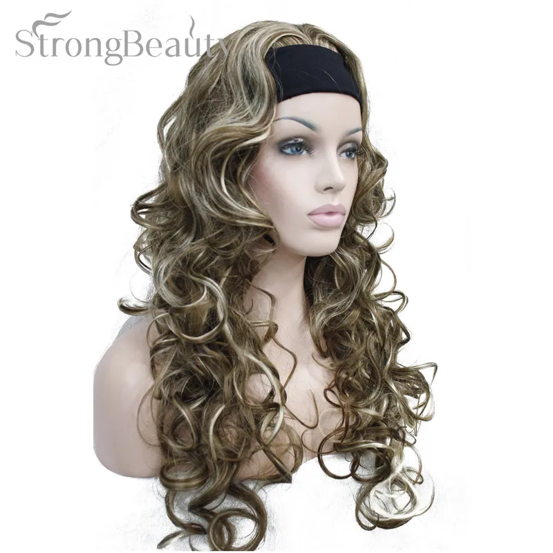 StrongBeauty 26 дюймов синтетический половина парик длинные вьющиеся волосы Искусственные парики с повязкой на голову натуральный с