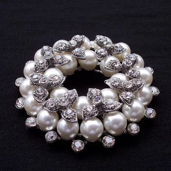 

(S0379)10pcs/lot, 51mm diameter wedding bouquet embellishment,nickle plating,flat back,ivory pearl