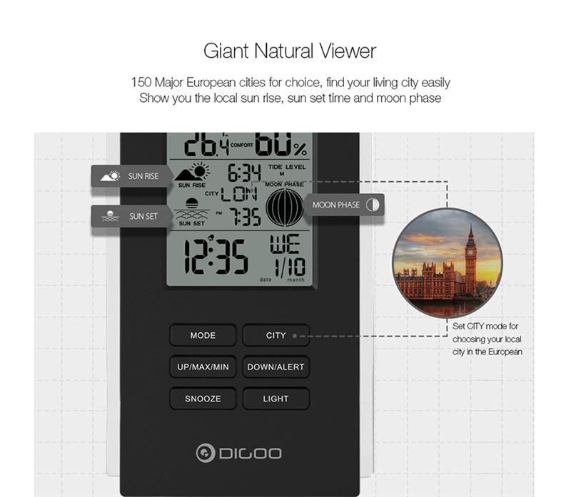 Digoo DG-TH6699 Wireless Weather Station Barometer Forecast Thermometer USB Outdoor Sensor Clock