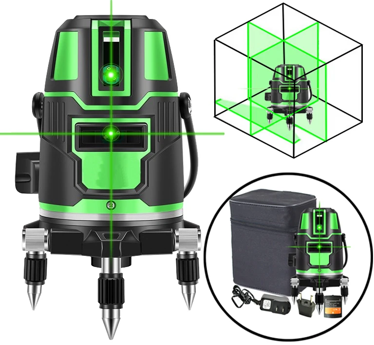

5 laser lines 6 points 360 degrees rotary 635nm outdoor mode - receiver and tilt slash available auto line green laser level