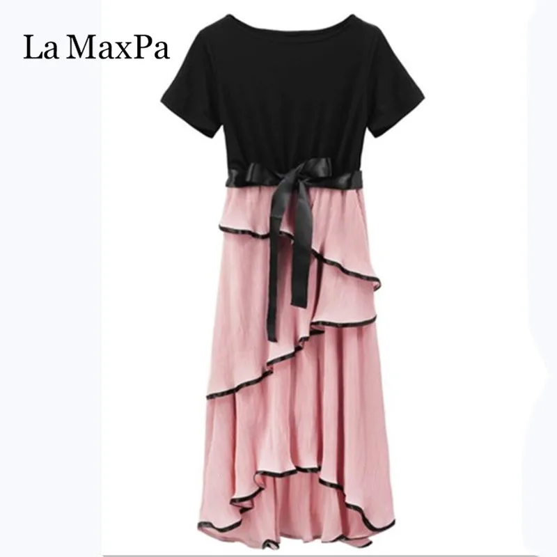 

Summer Short Sleeve Women's Chiffon Stitching Dress Large Size Fashion Elegant Comfortable Loose Dress 2019 vestidos de fiesta