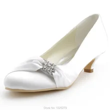 Schnelles Verschiffen EP2006L Frauen Elfenbein Braut Partei Geschlossen Toe Pumps Niedrigen Ferse 1,5 »Wrap Strass Satin Hochzeit Schuhe EU34-43