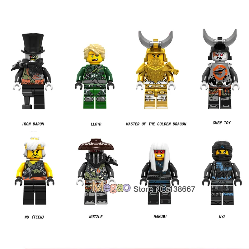 

40pcs/lot Ninja Movie Legoing Ninjagoes Iron Baron Lloyd Chew Toy Master Golden Dragon Muzzle NYA Building Blocks Toys children