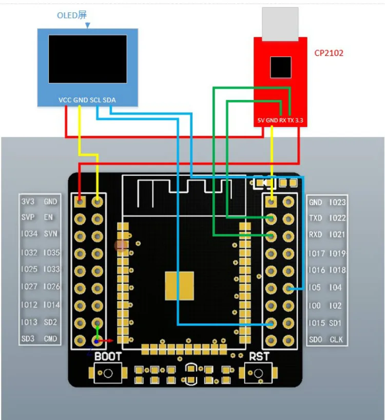 ESP32F suite ESP 32F module + плата адаптера ESP32 модуль CP2102 OLED 0 96 дюйма желто синий 20 см Dupont line