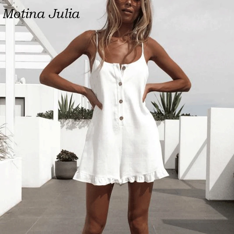 Motina Julia 2019 пляжный хлопковый комбинезон в стиле бохо женский с пуговицами спереди