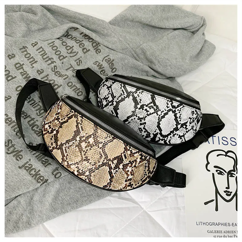 

Pu Leather Bags For Women 2019 Waist bag Snake skin Shoulder Bags For Women Chest Phone Pocket Fanny Pack Zipper