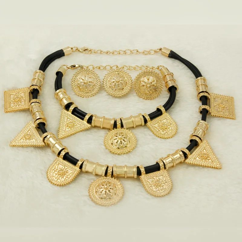 Liffly High Quality Turkish Jewelry Sets 18 Gold Rope Design Women