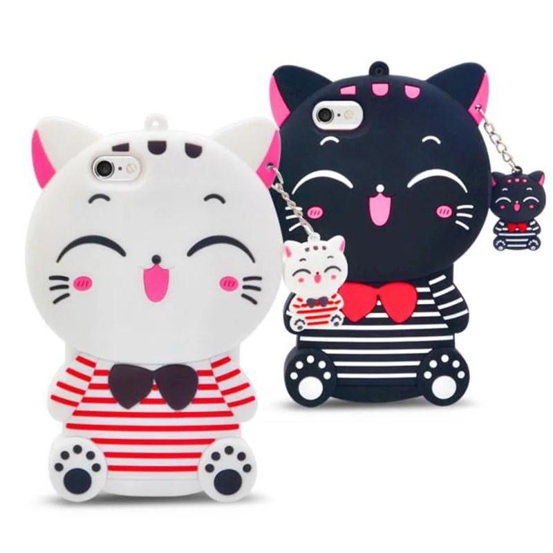 

3D Striped Lucky Cat Soft Silicone Mobile Phone Case Cover Skin For iPhone 4/4S/5/5S/5C/6S Plus/7 Plus For LG K7 K8 K10
