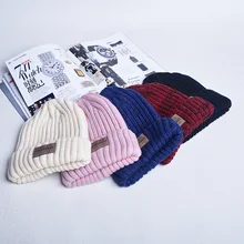 Winter parental thickening warm knitted hat Casual wild paste letters lovers knitted beanies
