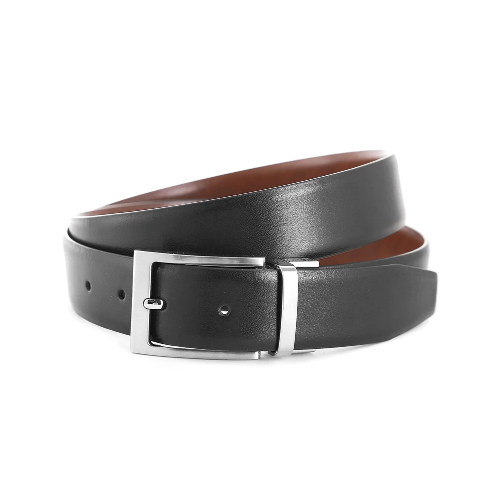 

Black&Brown Back Cowhide Leather Reversible Belt for Men Male with Rotated Pin Buckle Business Casual Wear PN18GL13