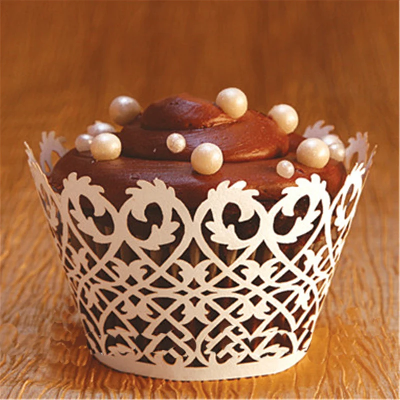 Vine Mini Laser Cut Wedding Cupcake Wrappers 60pcs 2.25x1.4",Lace